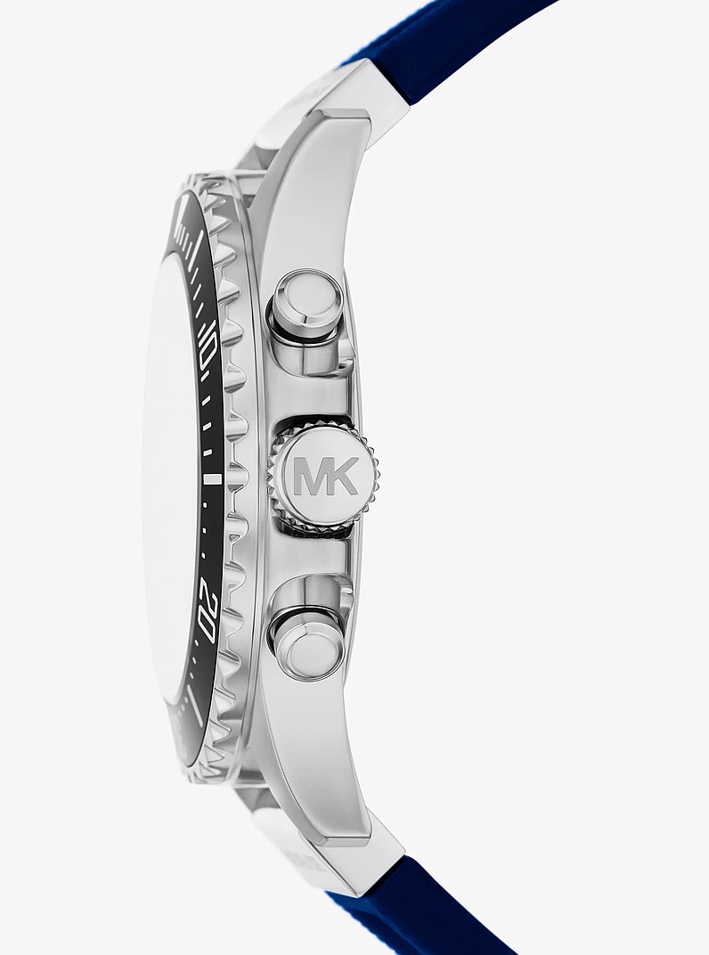 Montre Everest surdimensionn&eacute;e argent&eacute;e &agrave; bracelet en silicone in BLEU MARINE | Michael Kors