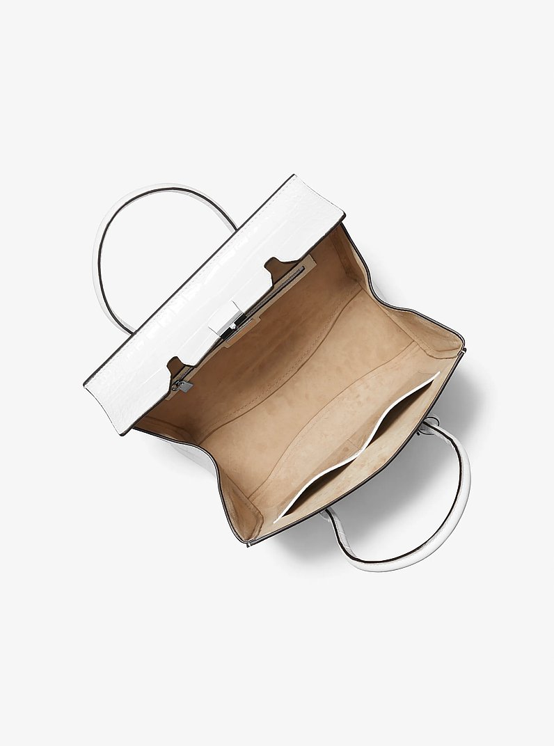 Campbell Medium Crocodile Embossed Leather Satchel in OPTIC WHITE | Michael Kors