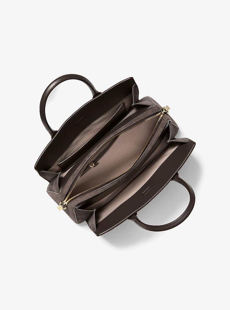 Bolso satchel Laila mediano de gamuza in CHOCOLATE | Michael Kors