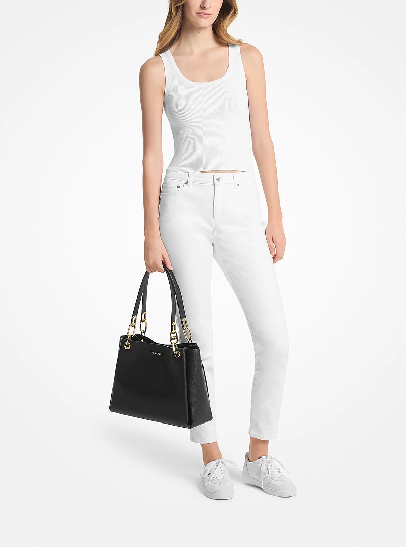 Trisha Large Pebbled Leather Shoulder Bag in BLACK - Sale
