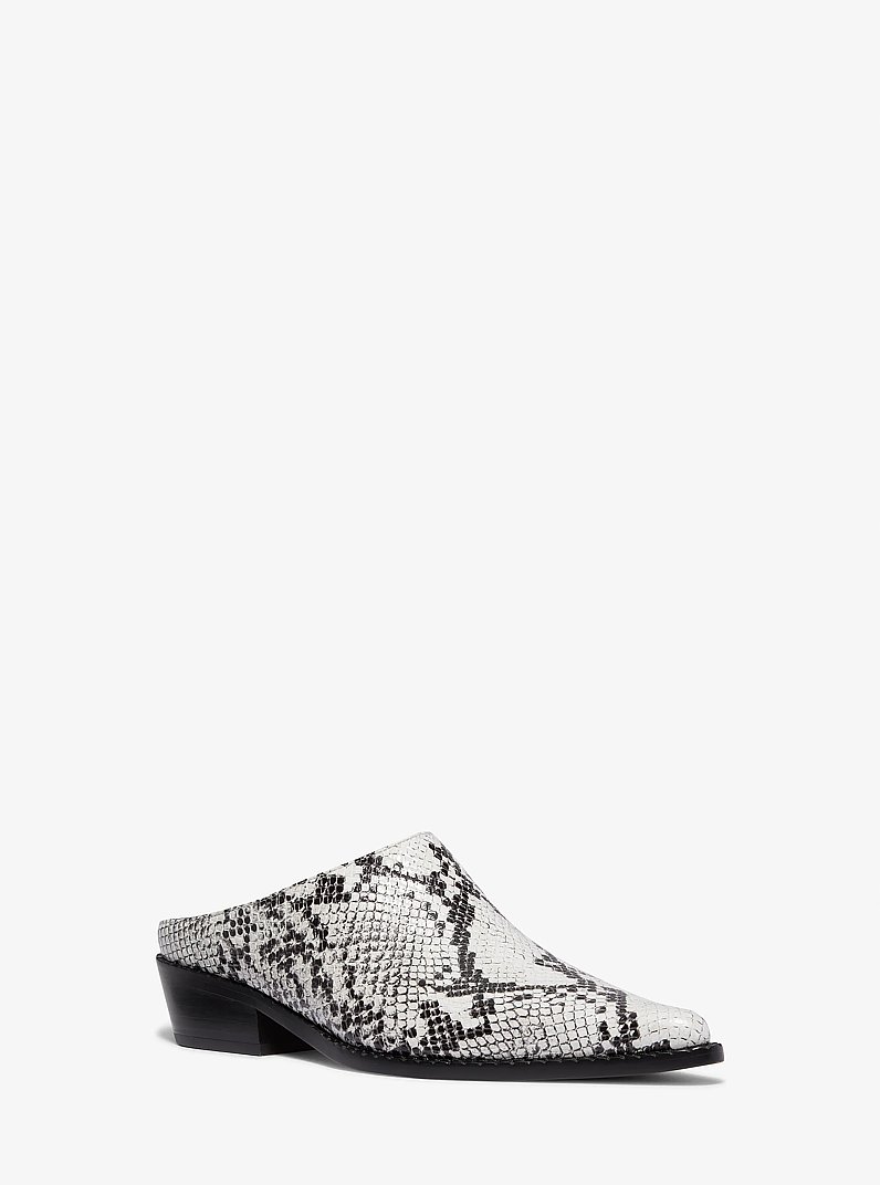 Nash Snake Embossed Leather Mule in ALUMINUM | Michael Kors