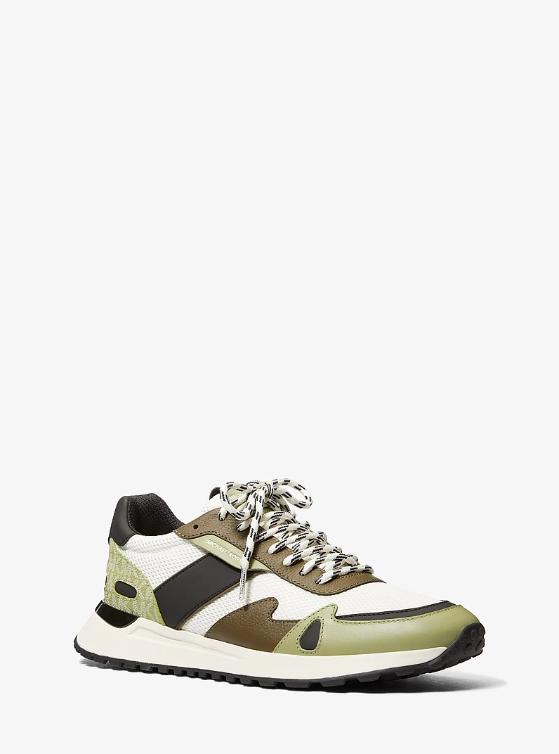 Sneaker Miles van mesh met kleurvlakken en kenmerkend logo in OLIJFGROEN | Michael Kors