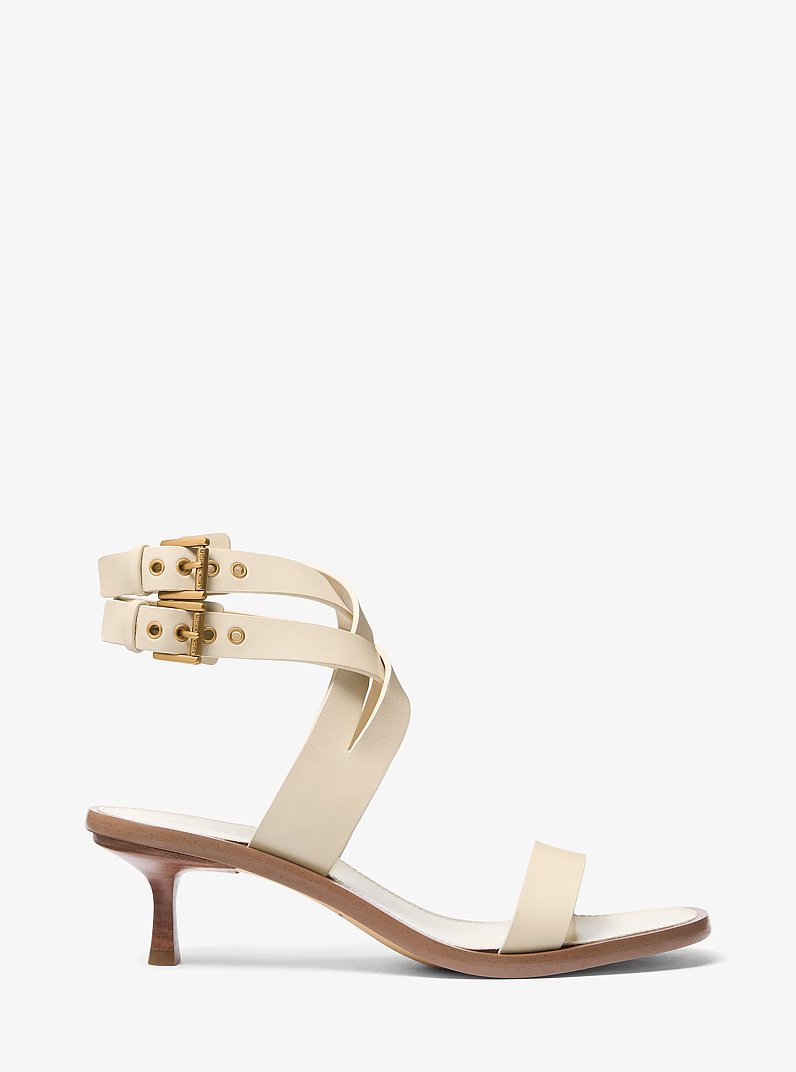 Irene Leather Kitten Heel Sandal in LT CREAM | Michael Kors