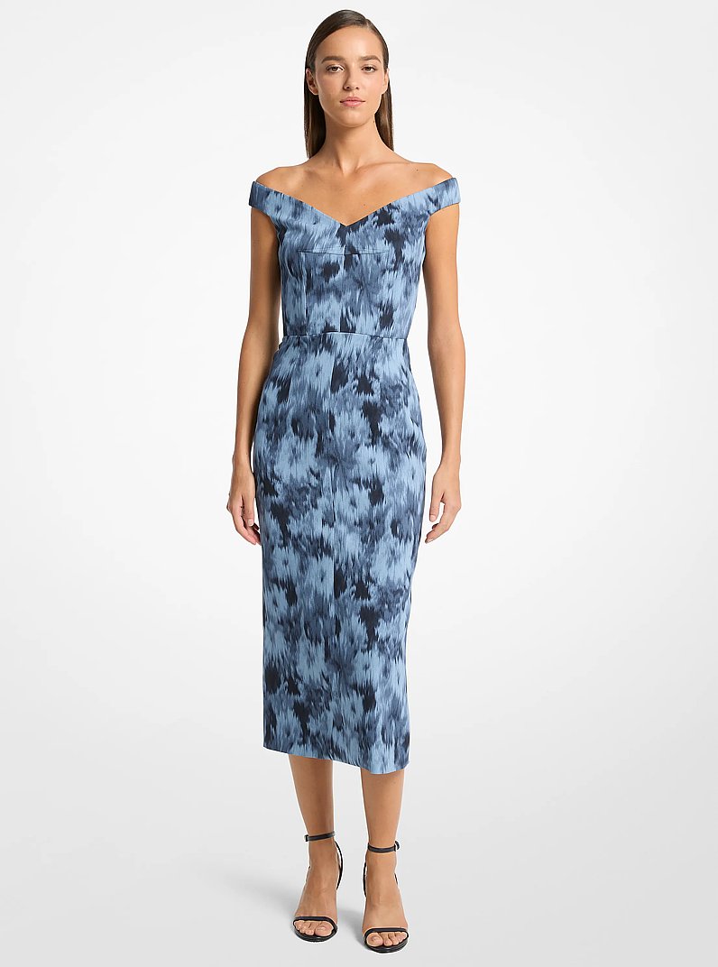 Floral Chin&eacute; Stretch Cady Sheath Dress in LAKE MULTI | Michael Kors