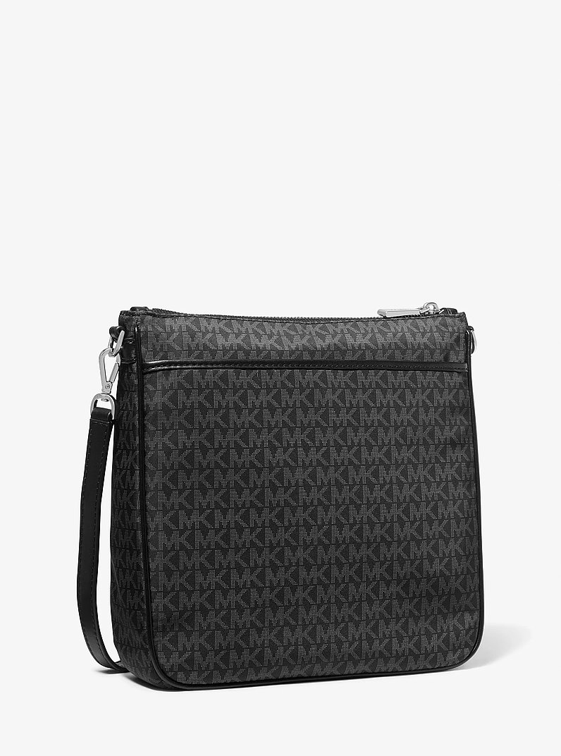 Jet Set Large Logo Print Woven Crossbody Bag in BLACK | Michael Kors