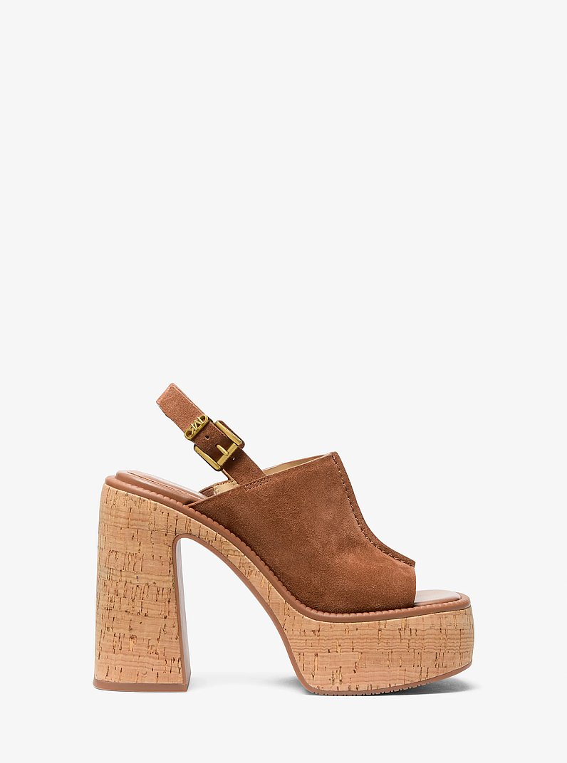 Leia Suede Platform Sandal in LUGGAGE | Michael Kors