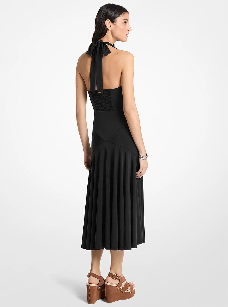 Neckholder-Midikleid aus dichtem Stretch-Jersey in SCHWARZ | Michael Kors