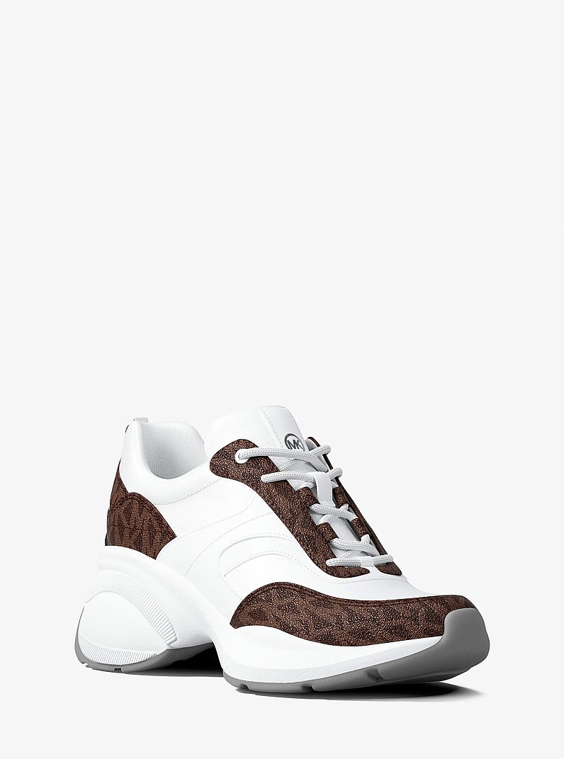 Kaia Signature Logo Trainer in OP WHT/BROWN | Michael Kors