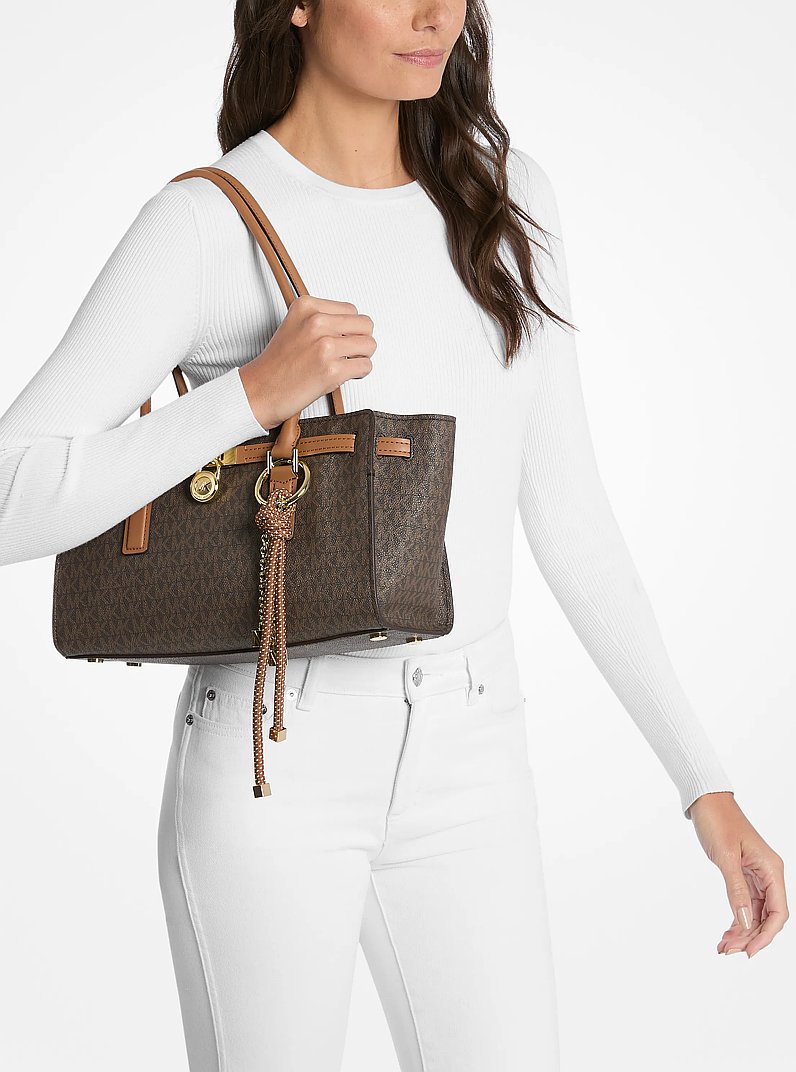 Hamilton Moderne Small Signature Logo Satchel in BRN/ACORN | Michael Kors