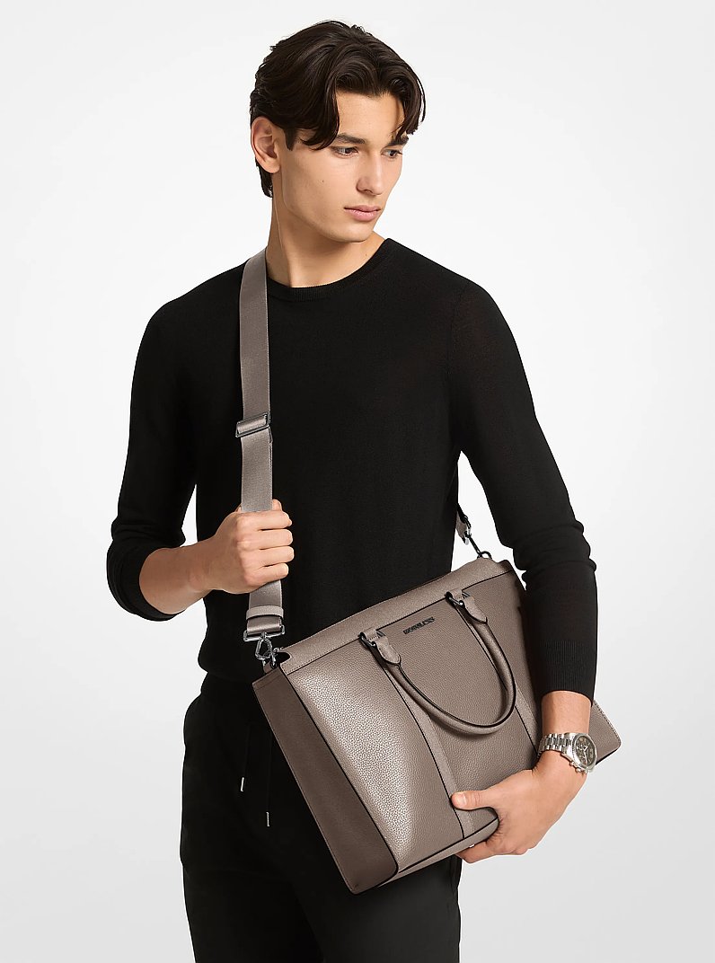 Cooper Pebbled Leather and Signature Logo Briefcase in MUSHROOM | Michael Kors