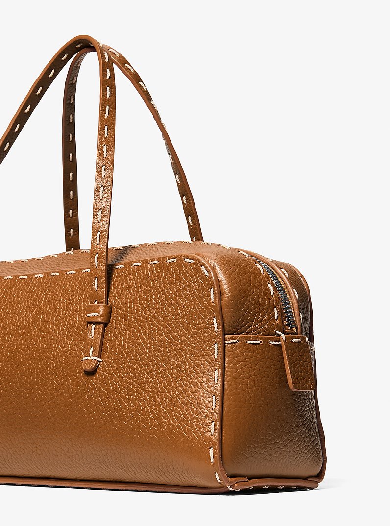 Roberta Hand-Stitched Pebbled Leather Satchel in CINNAMON | Michael Kors