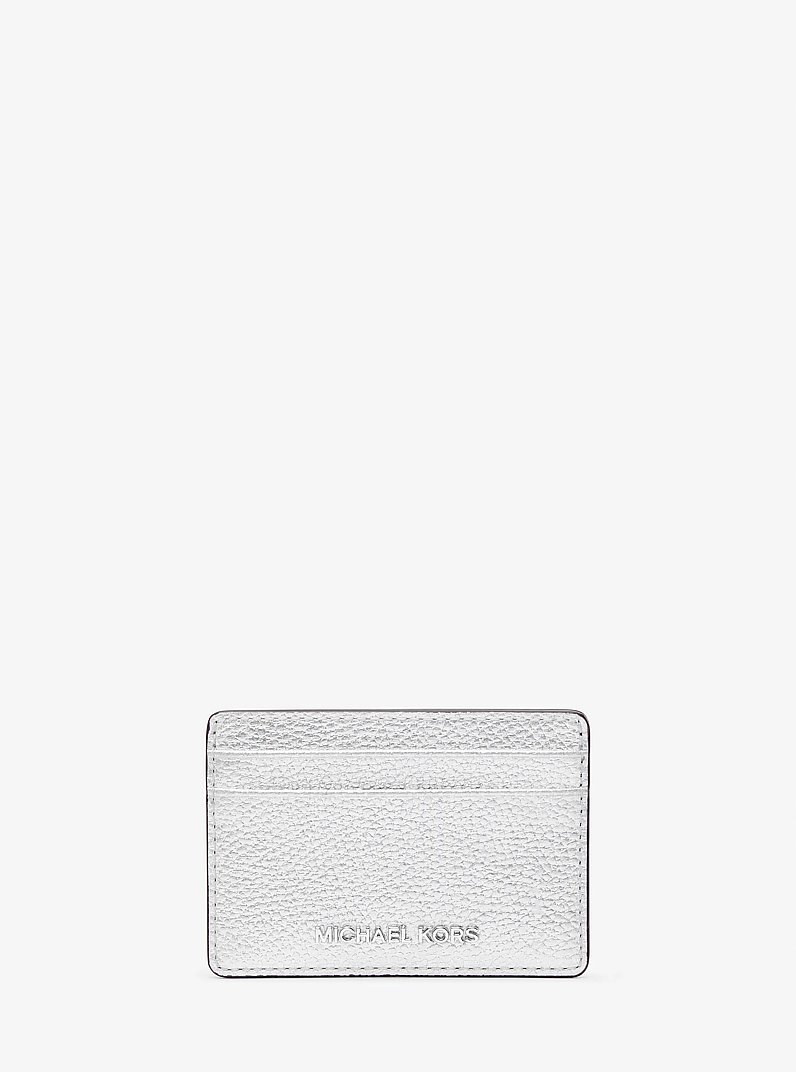 Jet Set Small Metallic Leather Card Case in SILVER | Michael Kors