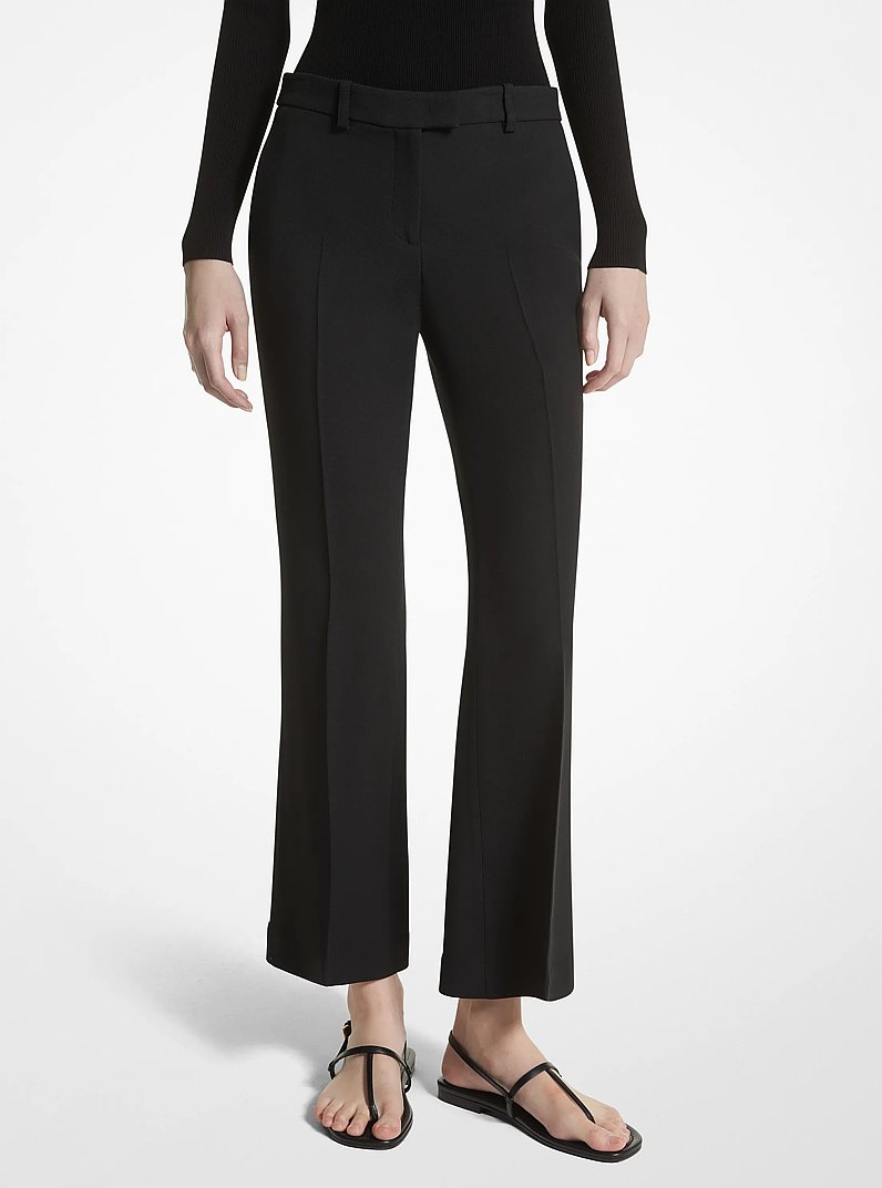 Haylee Double Crepe Sabl&eacute; Cropped Flared Trousers in BLACK | Michael Kors