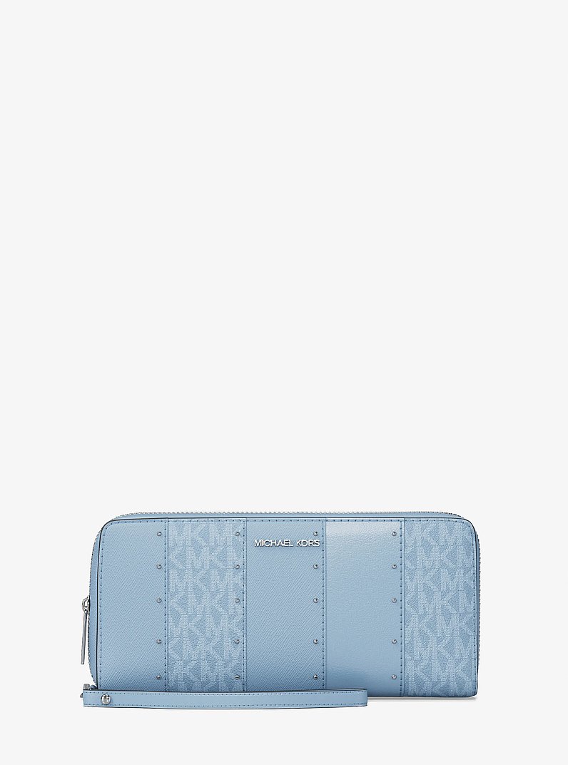 Jet Set Large Studded Patchwork and Signature Logo Continental Wallet in LT SKY MLT | Michael Kors