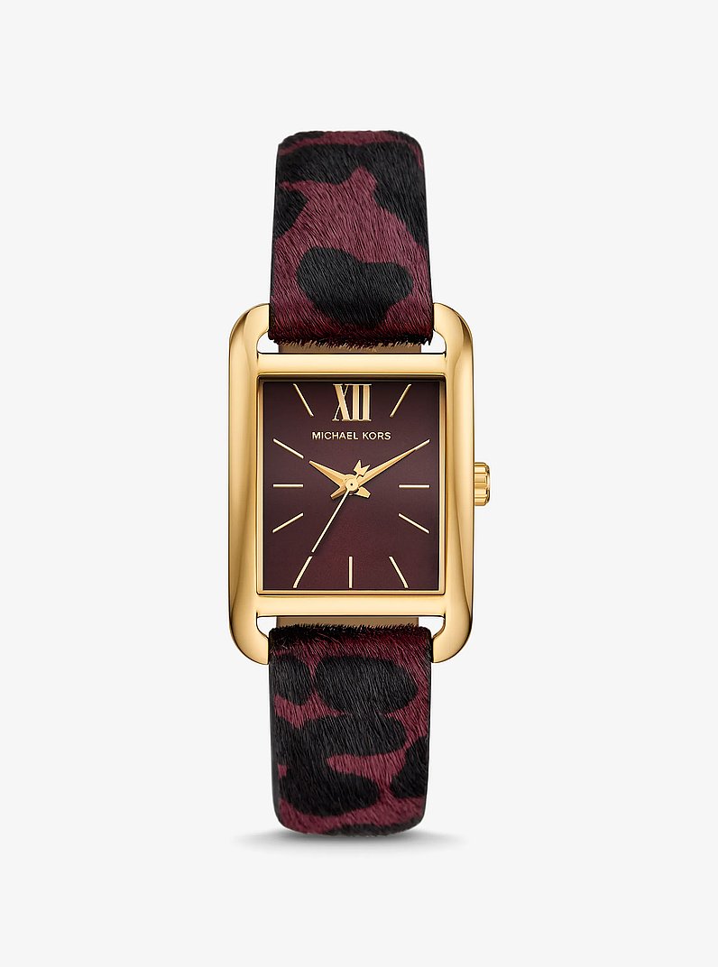 Monroe Gold-Tone and Leopard Print Calf Hair Watch in OXBLOOD - Sale ...