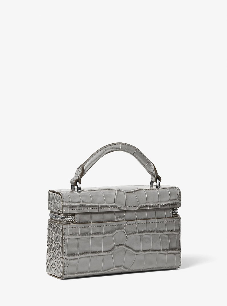 Jana Extra-Small Crocodile Embossed Leather Crossbody Bag in HEATHER GREY | Michael Kors