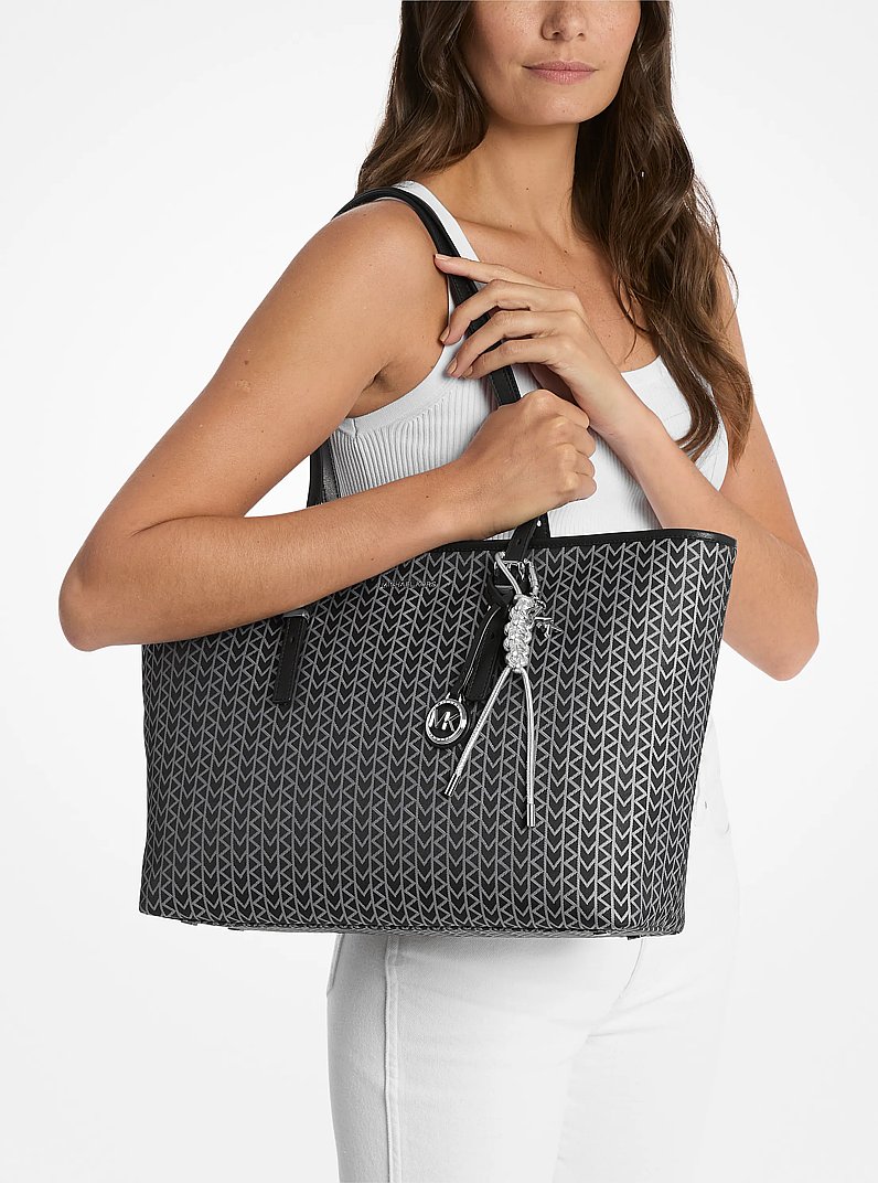 Quinn Large MK2000 Logo Jacquard Tote Bag in BLACK | Michael Kors