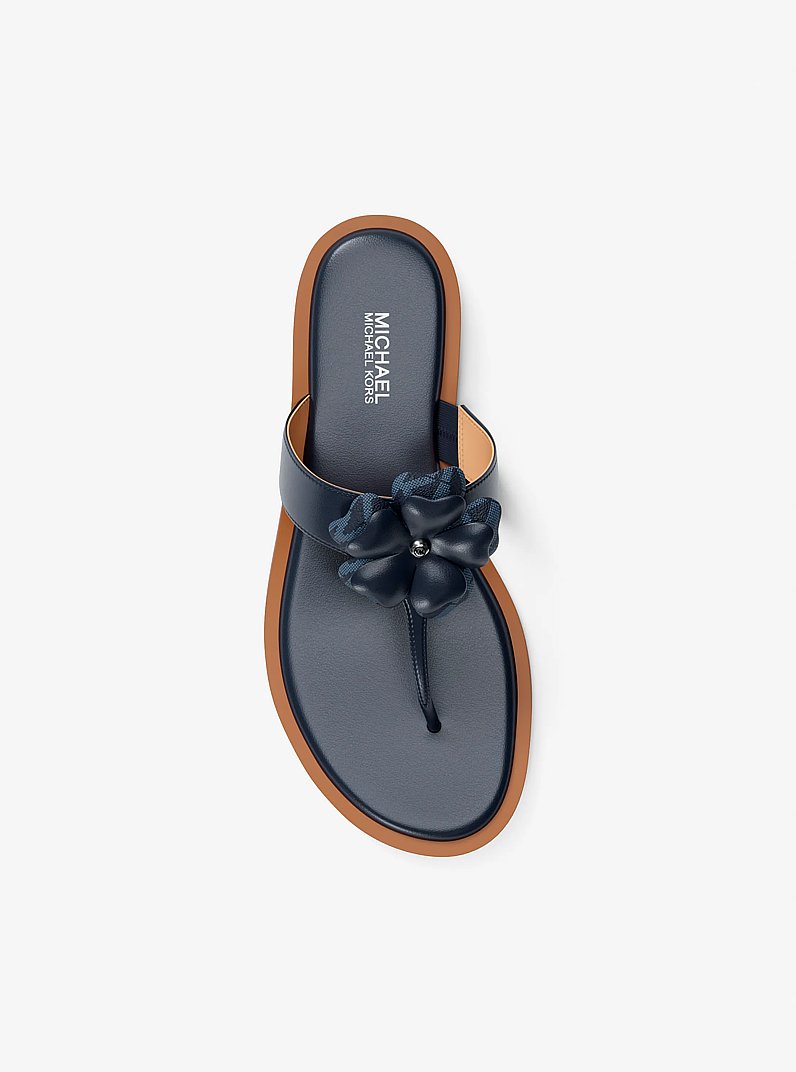 Callie Embellished Signature Logo Trim Thong Sandal in NAVY | Michael Kors