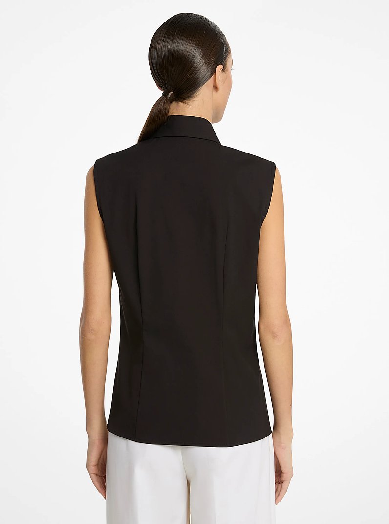 Hansen Stretch Cotton Poplin Sleeveless Shirt in BLACK | Michael Kors