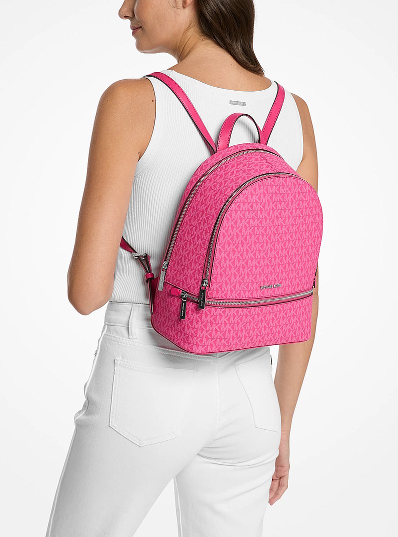 Rhea Medium Signature Logo Backpack in DRAGONFRUIT | Michael Kors