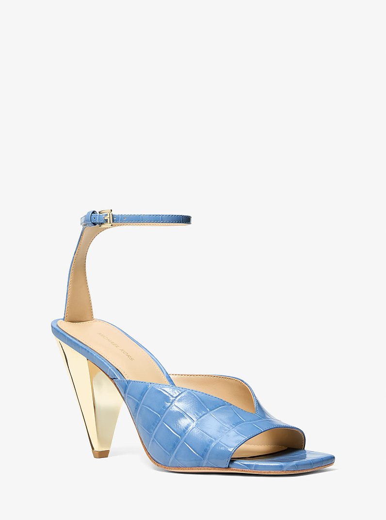 Electra Crocodile Embossed Leather Sandal in FRENCH BLUE | Michael Kors