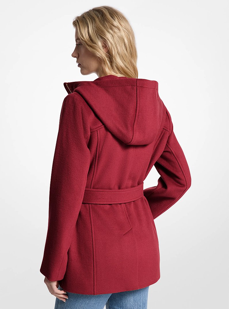 Wool Blend Hooded Coat in CHERRY | Michael Kors