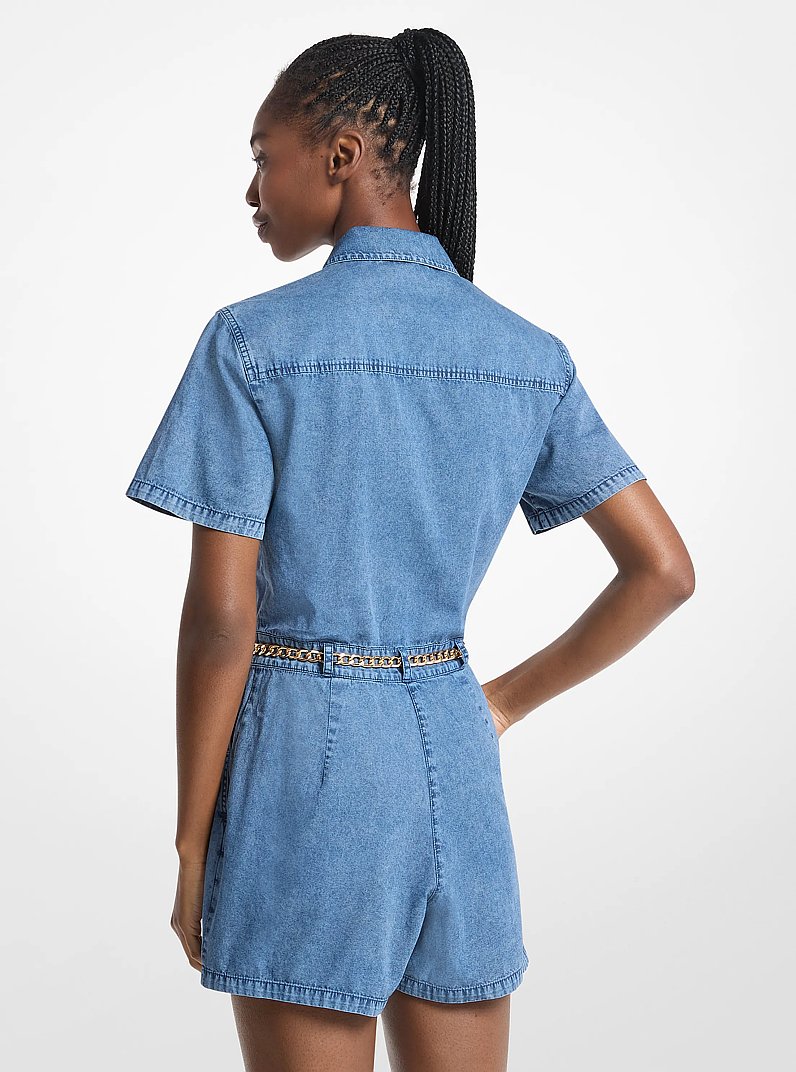 Denim Belted Romper in DUSK BLUE WASH | Michael Kors