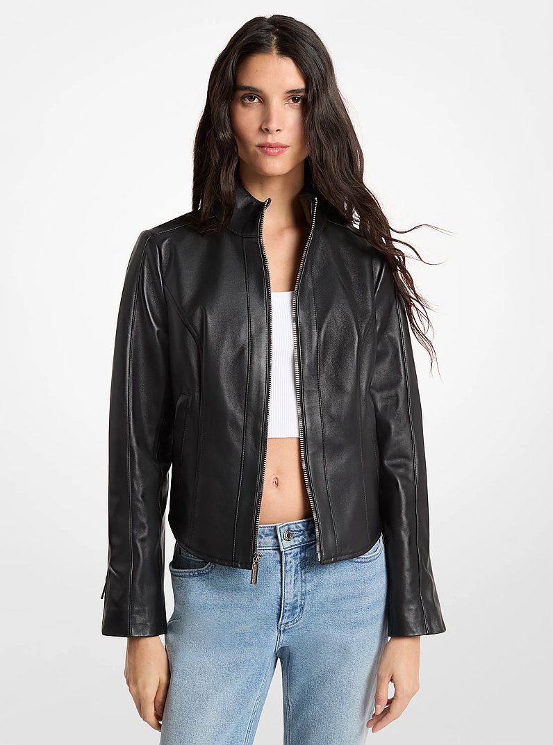 Leather Jacket in BLACK | Michael Kors