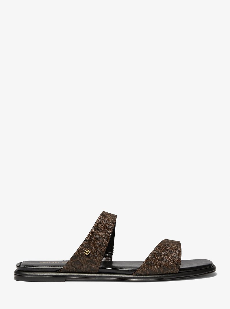 Jaida Signature Logo Flat Sandal in BROWN/BLK | Michael Kors