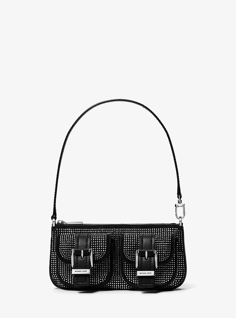 Zoe Small Embellished Suede Pochette in BLACK | Michael Kors