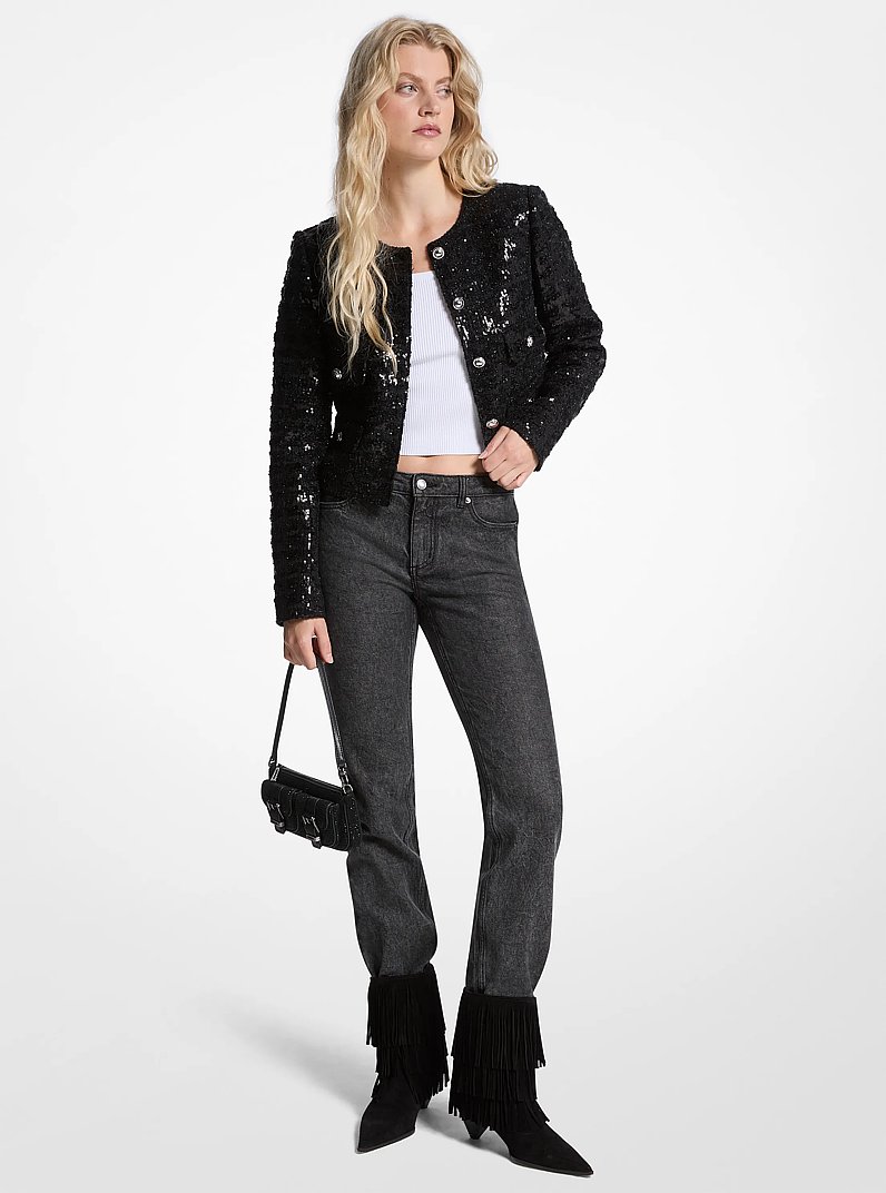 Sequined Tweed Cropped Jacket in BLACK | Michael Kors