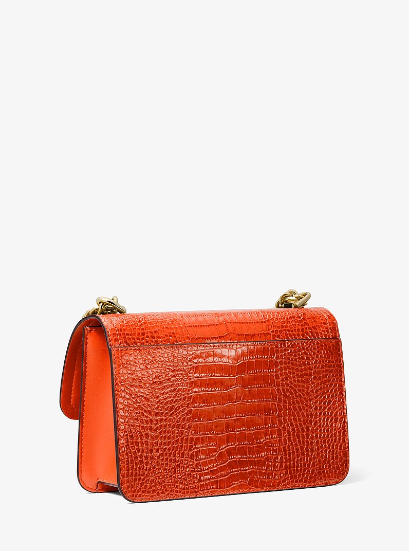 Heather Large Studded Crocodile Embossed Leather Shoulder Bag in OPTIC ORANGE | Michael Kors