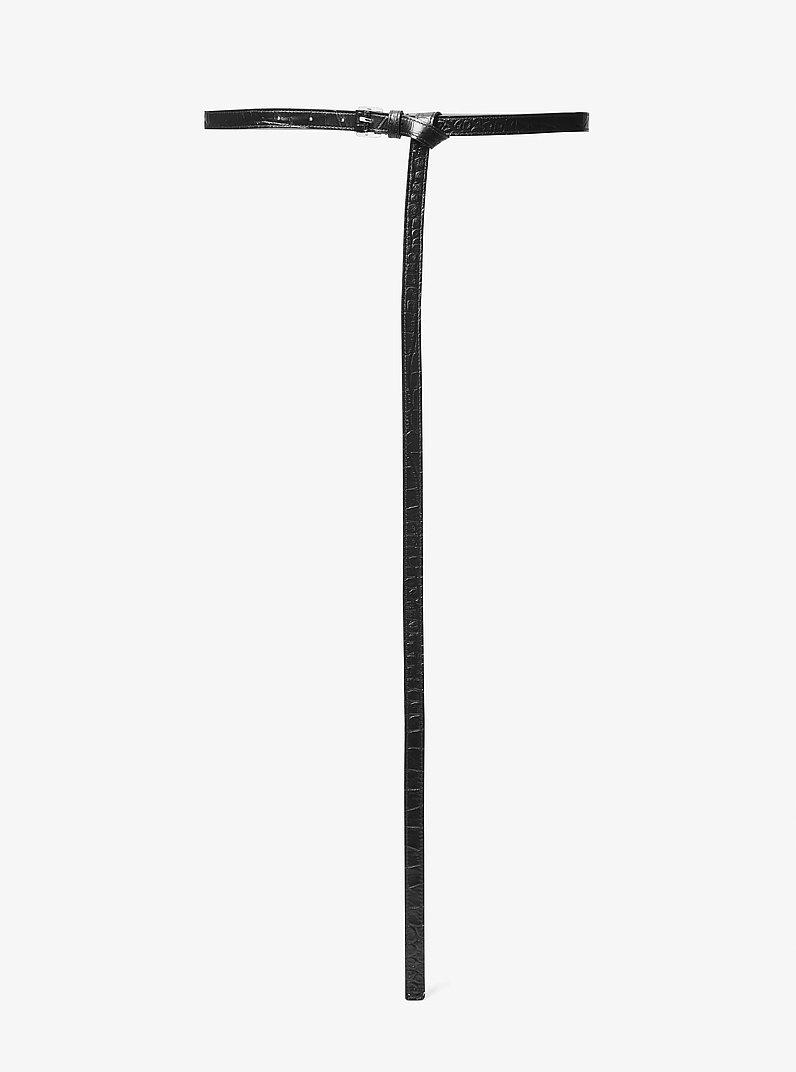 Carolyn Crocodile Embossed Leather Belt in BLACK | Michael Kors