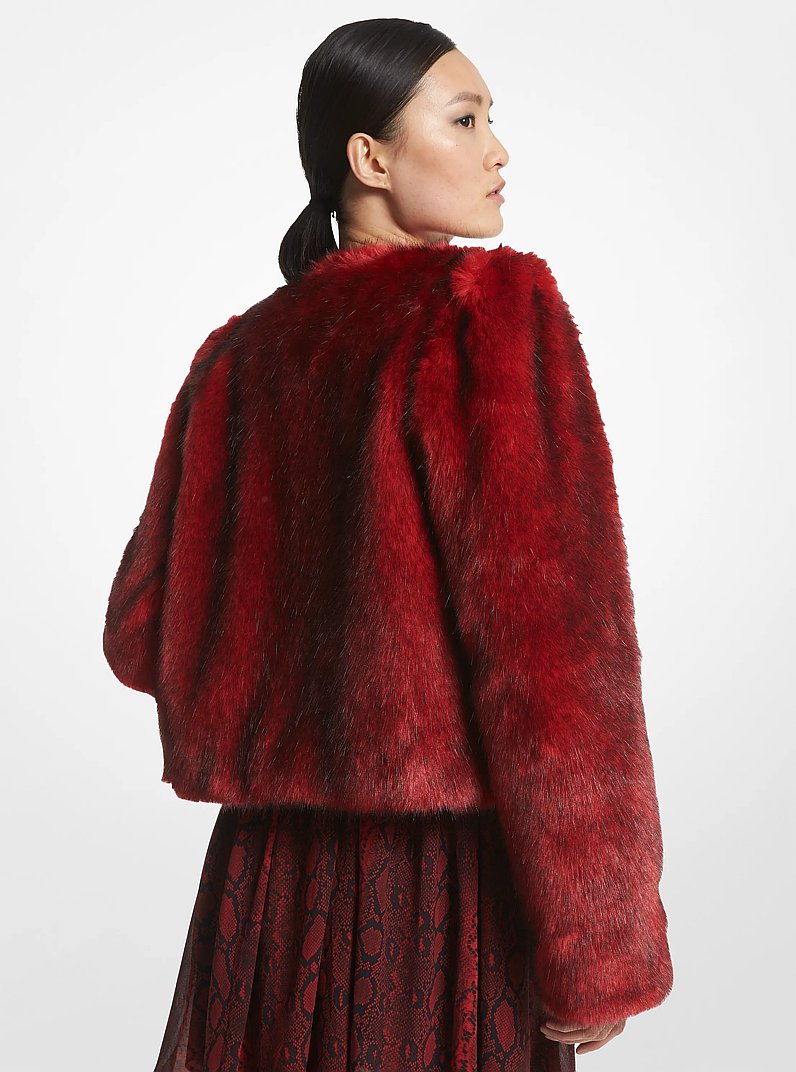 Faux Fur Cropped Jacket in CRIMSON | Michael Kors