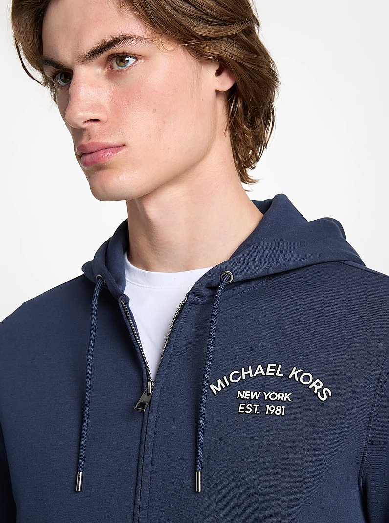 Hoodie en m&eacute;lange de coton &agrave; fermeture &eacute;clair et &agrave; logo in MINUIT | Michael Kors