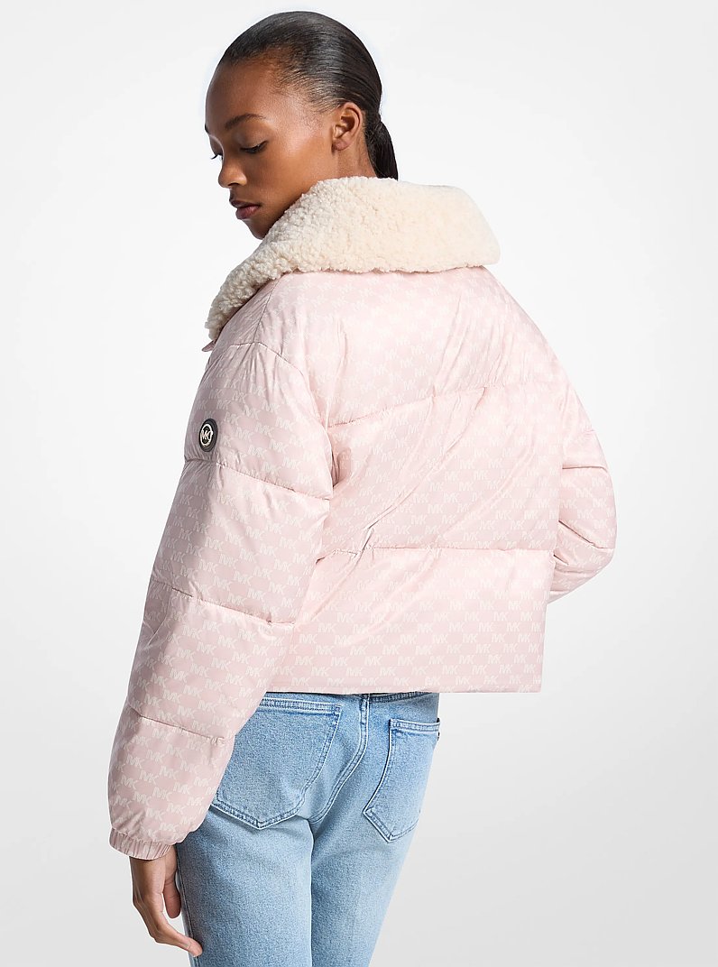 Logo Print and Sherpa Puffer Jacket in POWDER BLUSH | Michael Kors