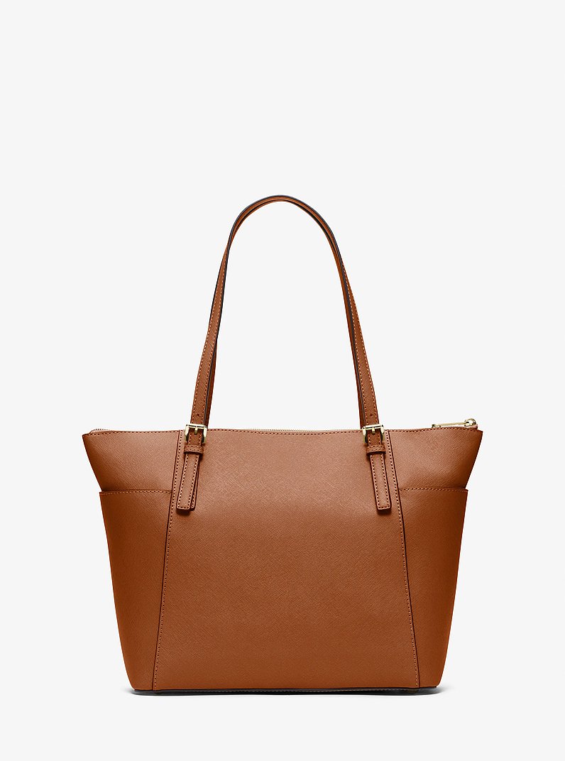Jet Set Large Crossgrain Leather Top-Zip Tote Bag in LUGGAGE | Michael Kors