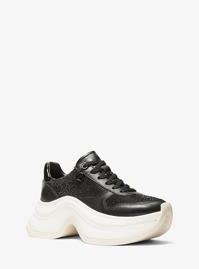 Arla Metallic Leather Trainer in BLACK | Michael Kors