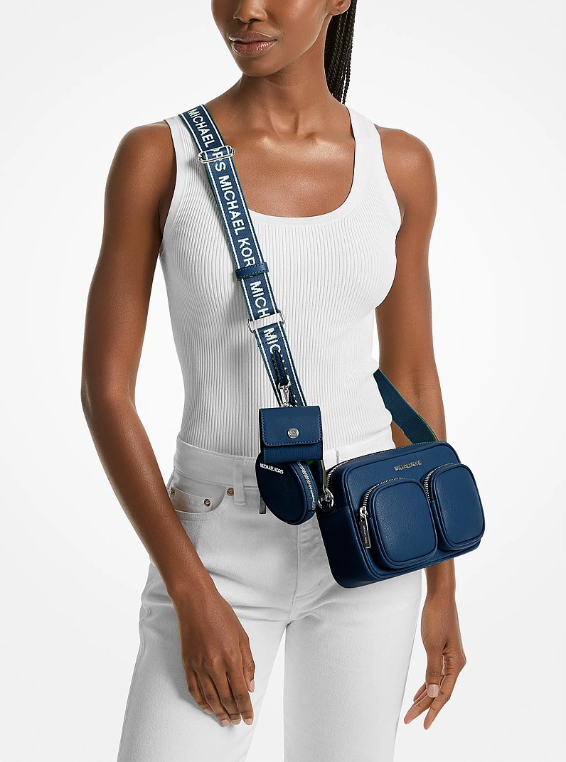 Jet Set Leather Medium Crossbody Bag with Case for Apple Airpods Pro&reg; in NAVY | Michael Kors