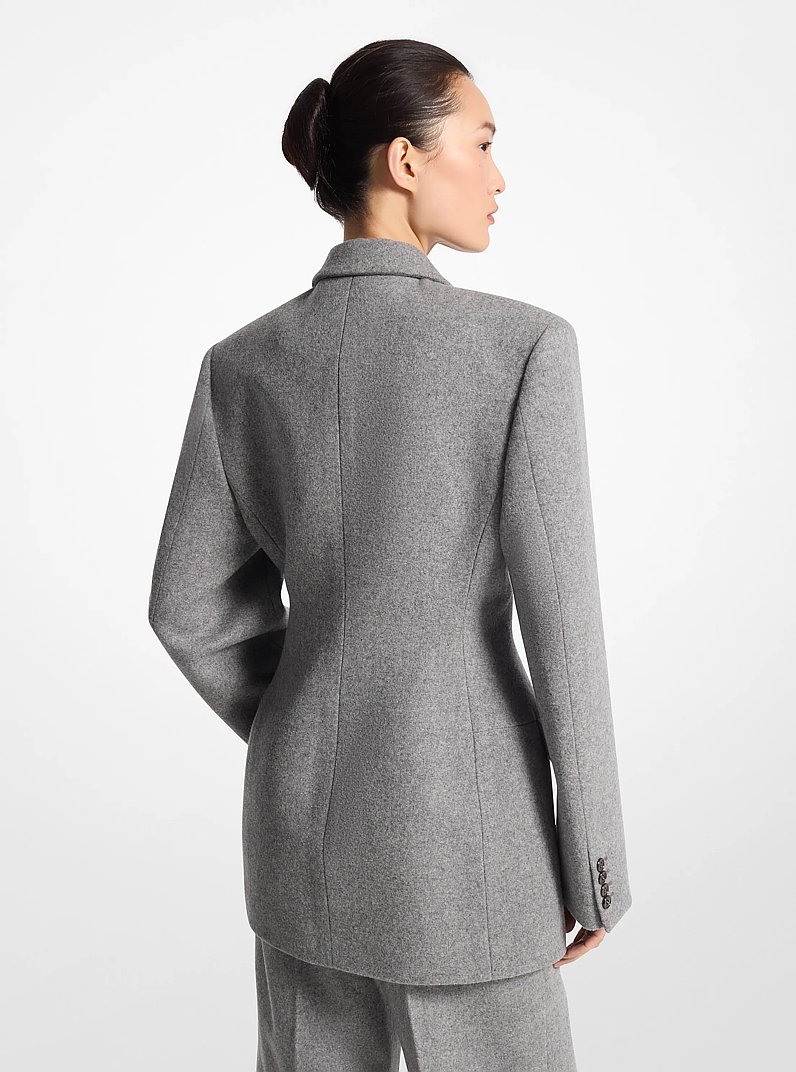 Wool Doeskin Double-Breasted Carved Blazer in BANKER GREY | Michael Kors