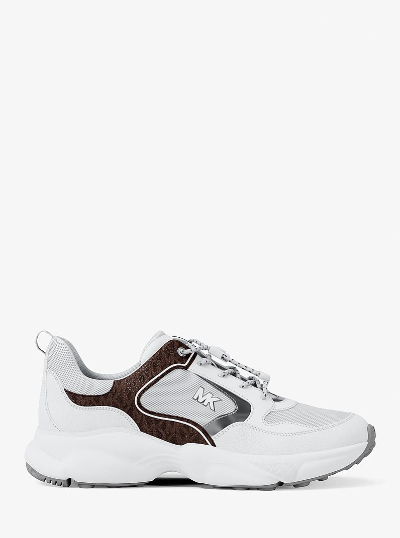 Jett Mixed-Media Trainer in OP WHT/BROWN | Michael Kors