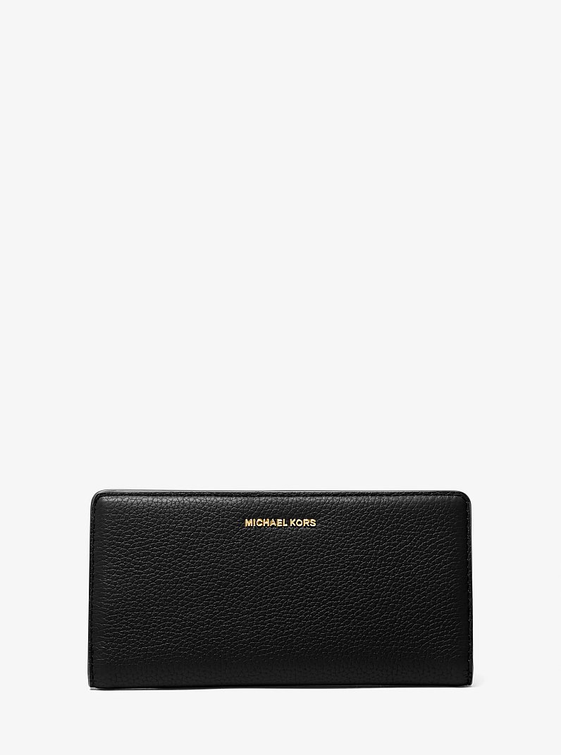 Bryant Large Pebbled Leather Snap-Front Wallet in BLACK | Michael Kors