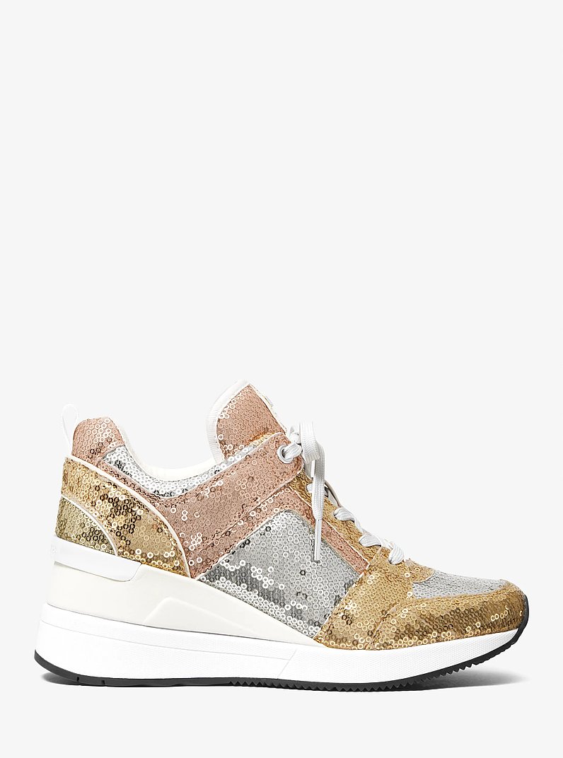 Georgie Color-Block Sequined Canvas Trainer in LIGHT SLATE | Michael Kors