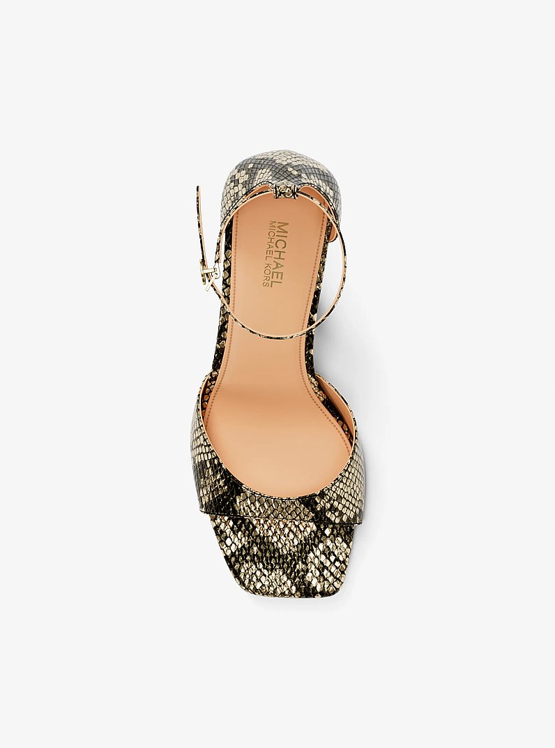 Amali Metallic Snake Embossed Sandal in PALE GOLD | Michael Kors
