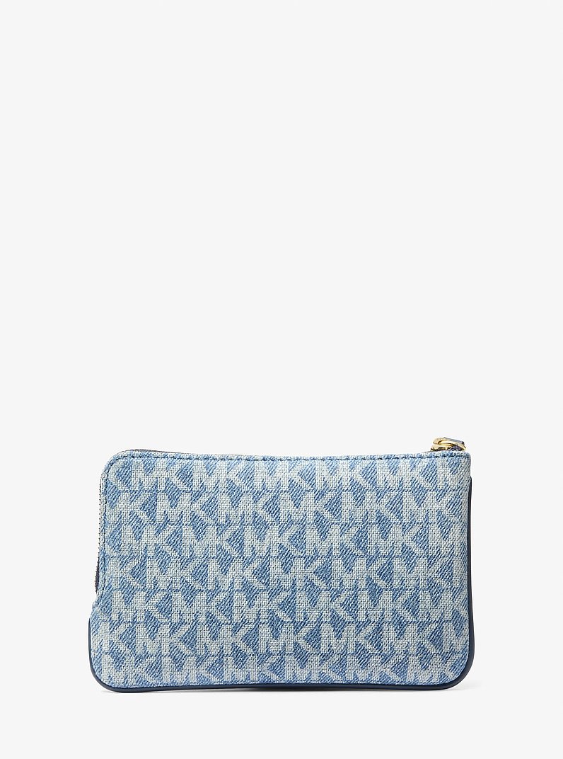 Jet Set Travel Small Signature Logo Print Denim Wristlet in LT VTBLU WSH | Michael Kors