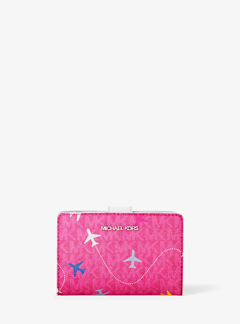 Jet Set Travel Medium Printed Signature Logo Bi-Fold Wallet in DRAGONFRUIT | Michael Kors