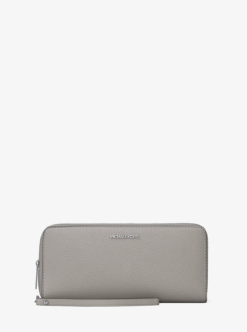 Large Pebbled Leather Continental Wallet in PEARL GREY | Michael Kors