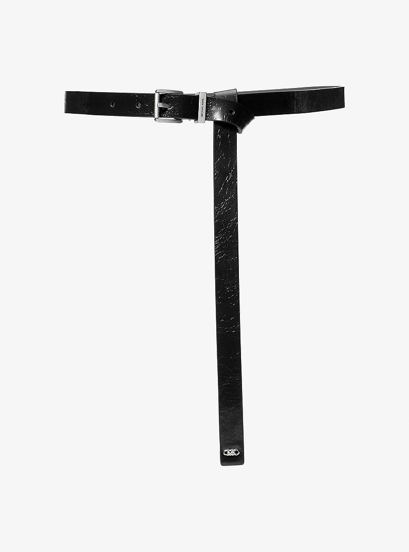 Darrington Crackled Leather Belt in BLACK/SILVER | Michael Kors