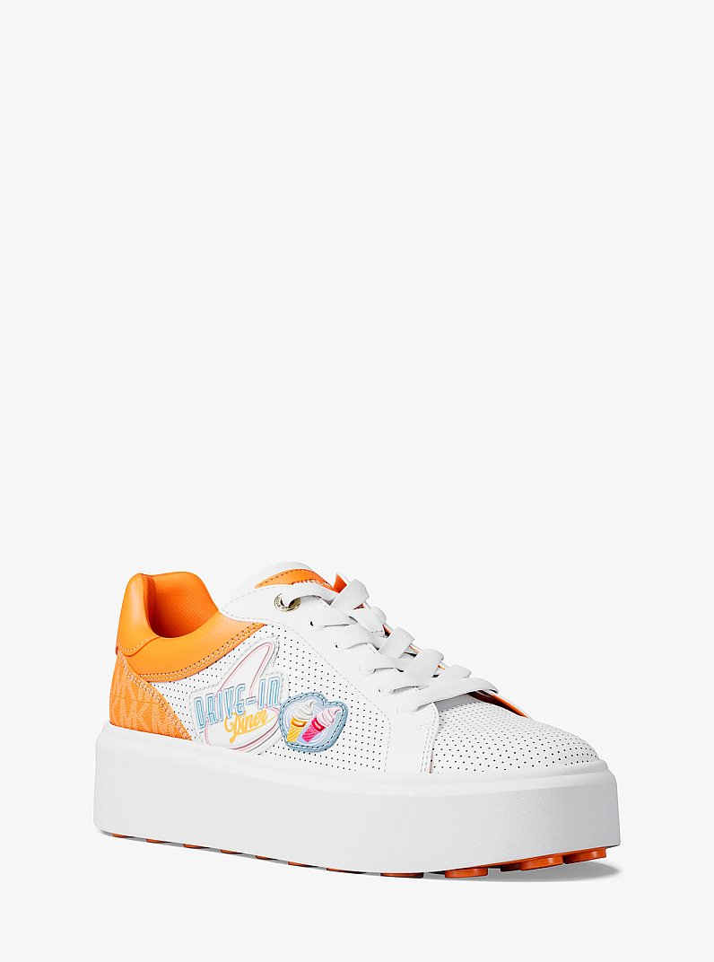 Romey Embellished Mixed-Media Sneaker in POP ORANGE MULTI | Michael Kors