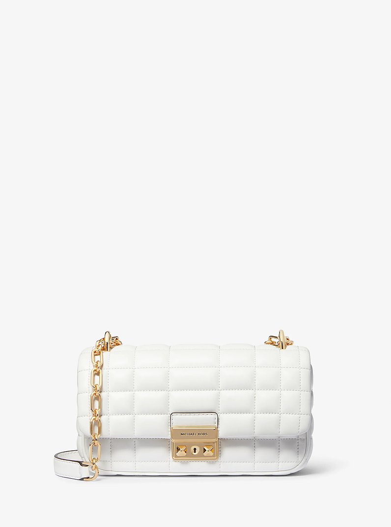 Tribeca Small Quilted Leather Shoulder Bag in OPTIC WHITE | Michael Kors